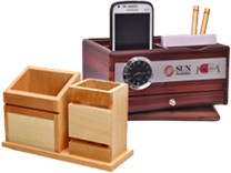 Wooden pen stand gift item with custom branding